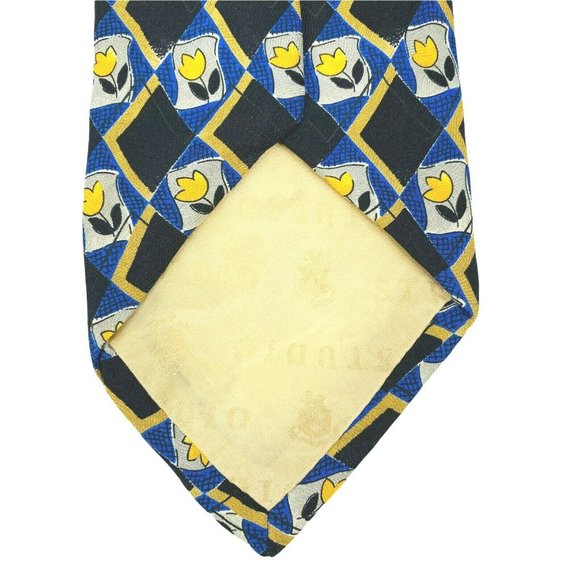 Robert Talbott Mens Tie‎ Studios Black Blue Yellow Floral Accents 100% Silk USA - Picture 7 of 10